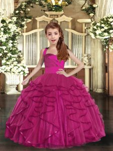 Admirable Floor Length Ball Gowns Sleeveless Fuchsia Child Pageant Dress Lace Up