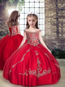 Fantastic Red Sleeveless Floor Length Beading Lace Up Little Girl Pageant Dress