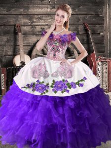 Classical Ball Gowns Sweet 16 Dress Purple Off The Shoulder Organza Sleeveless Floor Length Lace Up
