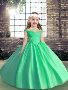 Floor Length Ball Gowns Sleeveless Apple Green Girls Pageant Dresses Lace Up