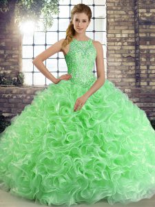 Romantic Beading Quince Ball Gowns Green Lace Up Sleeveless Floor Length