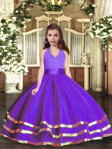 Glorious Purple Ball Gowns Ruffled Layers Child Pageant Dress Lace Up Organza Sleeveless Floor Length