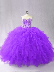 Ball Gowns Sweet 16 Dresses Purple Sweetheart Tulle Sleeveless Floor Length Lace Up