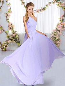 Floor Length Empire Sleeveless Lavender Quinceanera Dama Dress Lace Up