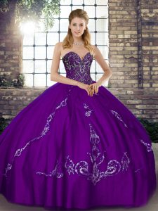 Sleeveless Floor Length Beading and Embroidery Lace Up Sweet 16 Quinceanera Dress with Purple