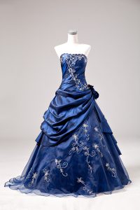 Chic Floor Length Ball Gowns Sleeveless Blue Quinceanera Dresses Lace Up