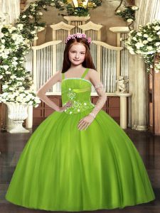 Amazing Floor Length Olive Green Pageant Dress Womens Tulle Sleeveless Beading