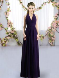 Dark Purple Zipper Court Dresses for Sweet 16 Ruching Sleeveless Floor Length