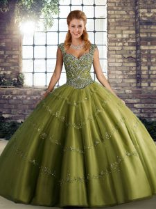 Fashion Sleeveless Lace Up Floor Length Beading and Appliques Ball Gown Prom Dress