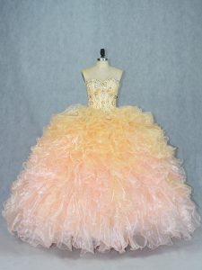Popular Multi-color Lace Up Sweetheart Beading and Ruffles Vestidos de Quinceanera Organza Sleeveless