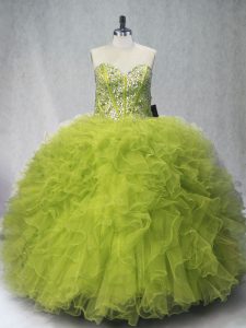 Floor Length Olive Green Quinceanera Dress Sweetheart Sleeveless Lace Up