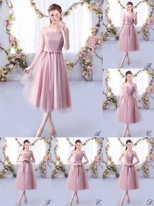 Tea Length Empire Sleeveless Pink Dama Dress Lace Up