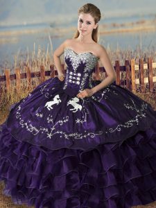 Excellent Purple Sweet 16 Quinceanera Dress Sweet 16 and Quinceanera with Embroidery and Ruffles Sweetheart Sleeveless Lace Up