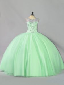 High Quality Sleeveless Floor Length Sequins Lace Up Quinceanera Gown with Apple Green