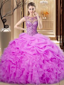 Lilac Lace Up Scoop Beading and Pick Ups Quinceanera Dresses Organza Sleeveless