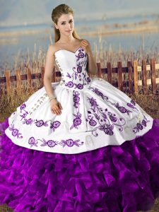 Organza Sleeveless Floor Length Quince Ball Gowns and Embroidery and Ruffles