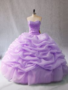 Floor Length Lavender Sweet 16 Dress Organza Sleeveless Beading and Pick Ups