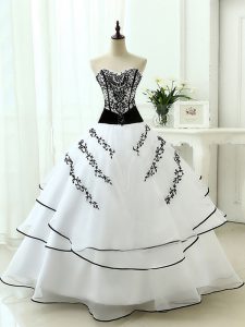 Floor Length White Quinceanera Dresses Organza Sleeveless Beading and Appliques
