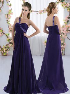 Shining Empire Sleeveless Purple Quinceanera Dama Dress Brush Train Lace Up