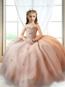 Sweetheart Sleeveless Tulle Kids Formal Wear Beading and Appliques Lace Up
