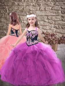 Best Sleeveless Lace Up Floor Length Embroidery and Ruffles Child Pageant Dress