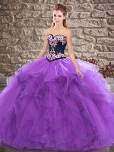 Purple Sweetheart Neckline Beading and Embroidery Sweet 16 Quinceanera Dress Sleeveless Lace Up