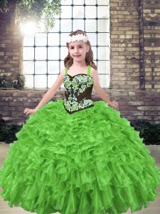 Lace Up Kids Formal Wear Embroidery and Ruffles Sleeveless Floor Length