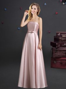 Pink Sleeveless Floor Length Bowknot Zipper Dama Dress for Quinceanera