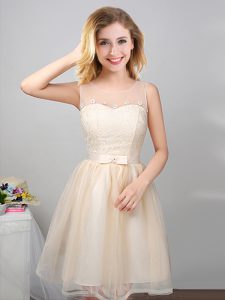 Colorful Scoop Sleeveless Lace Up Mini Length Lace and Appliques and Belt Quinceanera Dama Dress