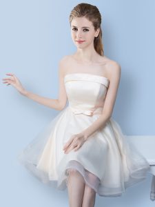 Custom Designed White Tulle Lace Up Strapless Sleeveless Knee Length Court Dresses for Sweet 16 Bowknot