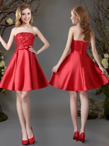 Pretty Mini Length Lace Up Dama Dress Red for Prom and Party with Appliques and Bowknot