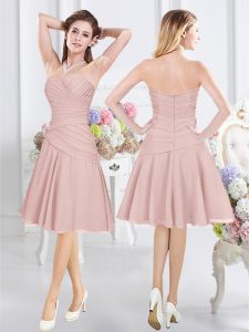 Top Selling Pink Sleeveless Knee Length Ruching Zipper Damas Dress