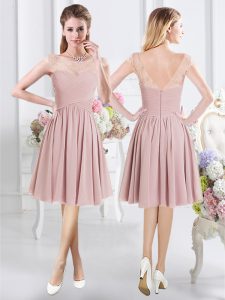 Fabulous Scoop Pink Cap Sleeves Chiffon Zipper Court Dresses for Sweet 16 for Prom and Party and Wedding Party