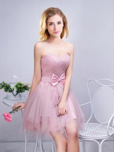 Sleeveless Ruching and Bowknot Lace Up Dama Dress for Quinceanera