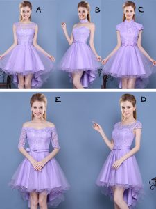 Unique Lavender Sleeveless Taffeta and Tulle Lace Up Quinceanera Court of Honor Dress for Prom and Party and Wedding Party