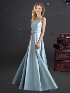 Pretty Empire Court Dresses for Sweet 16 Light Blue Square Elastic Woven Satin Sleeveless Floor Length Zipper