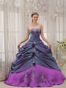 New Strapless Taffeta Appliqued Quinceanera Dress with Hand Made Flowers