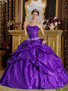 Gorgeous Purple Ruched Taffeta Sweet 16 Quinceanera Dress with Beading