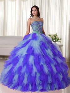 Multi-color Strapless Tulle Quinceanera Dress with Embroidery for Cheap