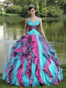 Colorful Spaghetti Straps Dress for Quince with Embroidery in Organza