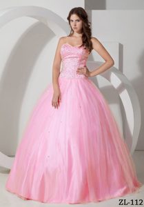 Sweet Pink Sweetheart Tulle Beaded Quinceanera Dress on Wholesale Price