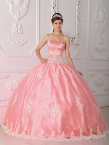 Sweet Strapless Lace Quinceanera Dress with Appliques and Ruching in 2015