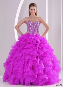 Sweetheart Beaded Low Price Fuchsia Quinceanera Dress with Ruffles