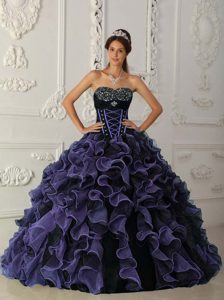 Ruffled Sweetheart Sweet Sixteen Dresses with Beadings in Purple and Black 2012