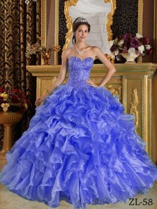 Sweet Purple Ball Gown Sweetheart Quince Dresses in Organza