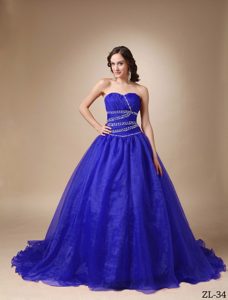 Chapel Train Taffeta and Organza Beaded Sweet 16 Quinceanera Dresses