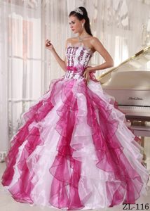 Discount Colorful Strapless Organza Beaded Quinceanera Gown Dresses