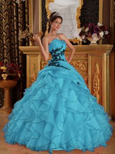 Aqua Blue Sweet Sixteen Quinceanera Dresses with Appliques in Organza