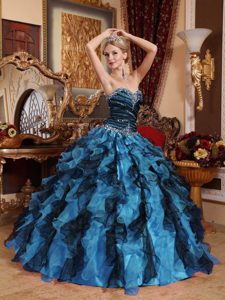 2014 Multicolor Sweetheart Organza Beaded and Ruffled Quinceanera Dress