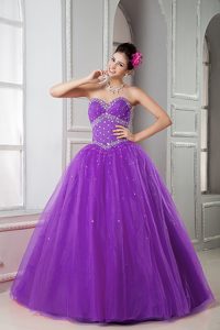 2013 Purple Sweetheart Tulle Beaded Quinceanera Dress on Wholesale Price